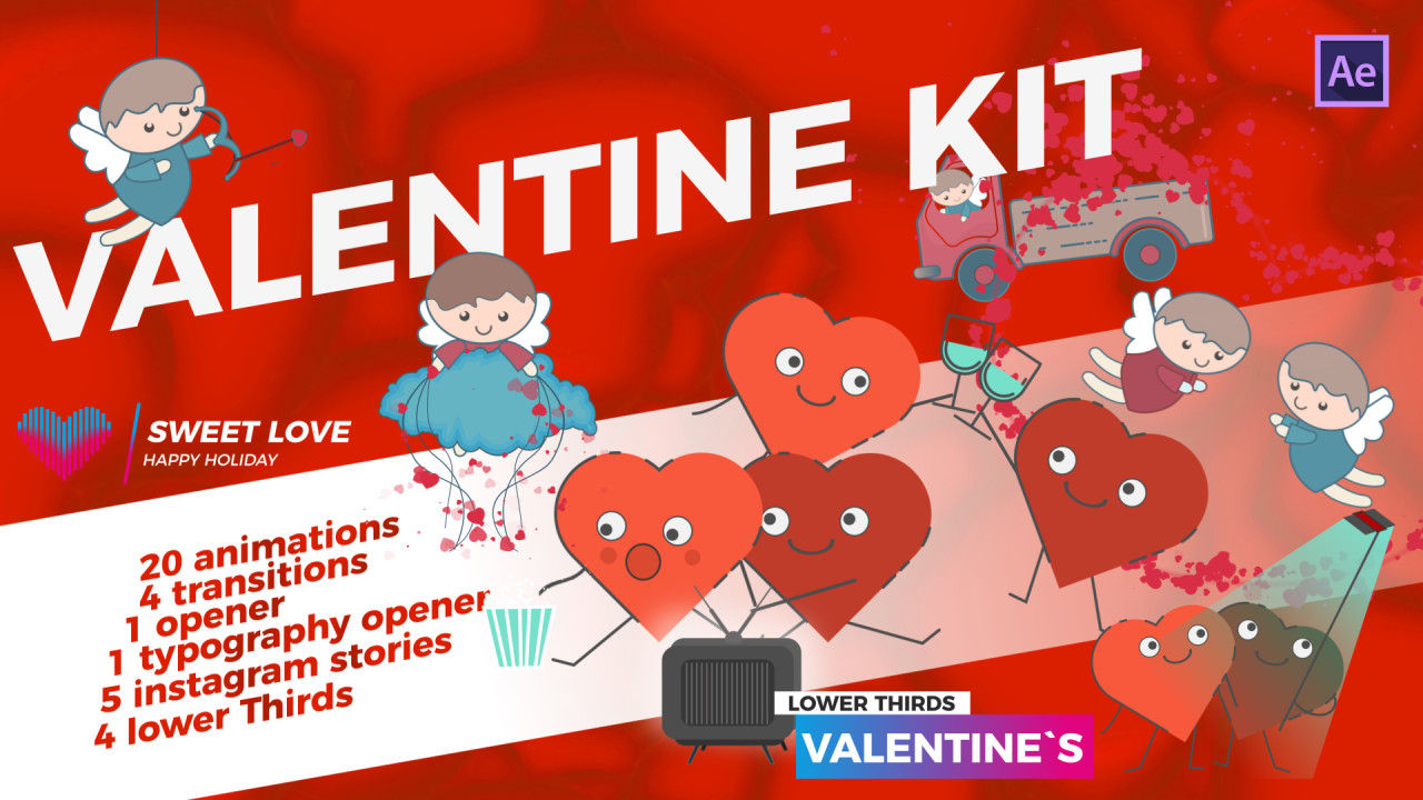 浪漫情人节视频标题字幕合集包素材库精选AE模板