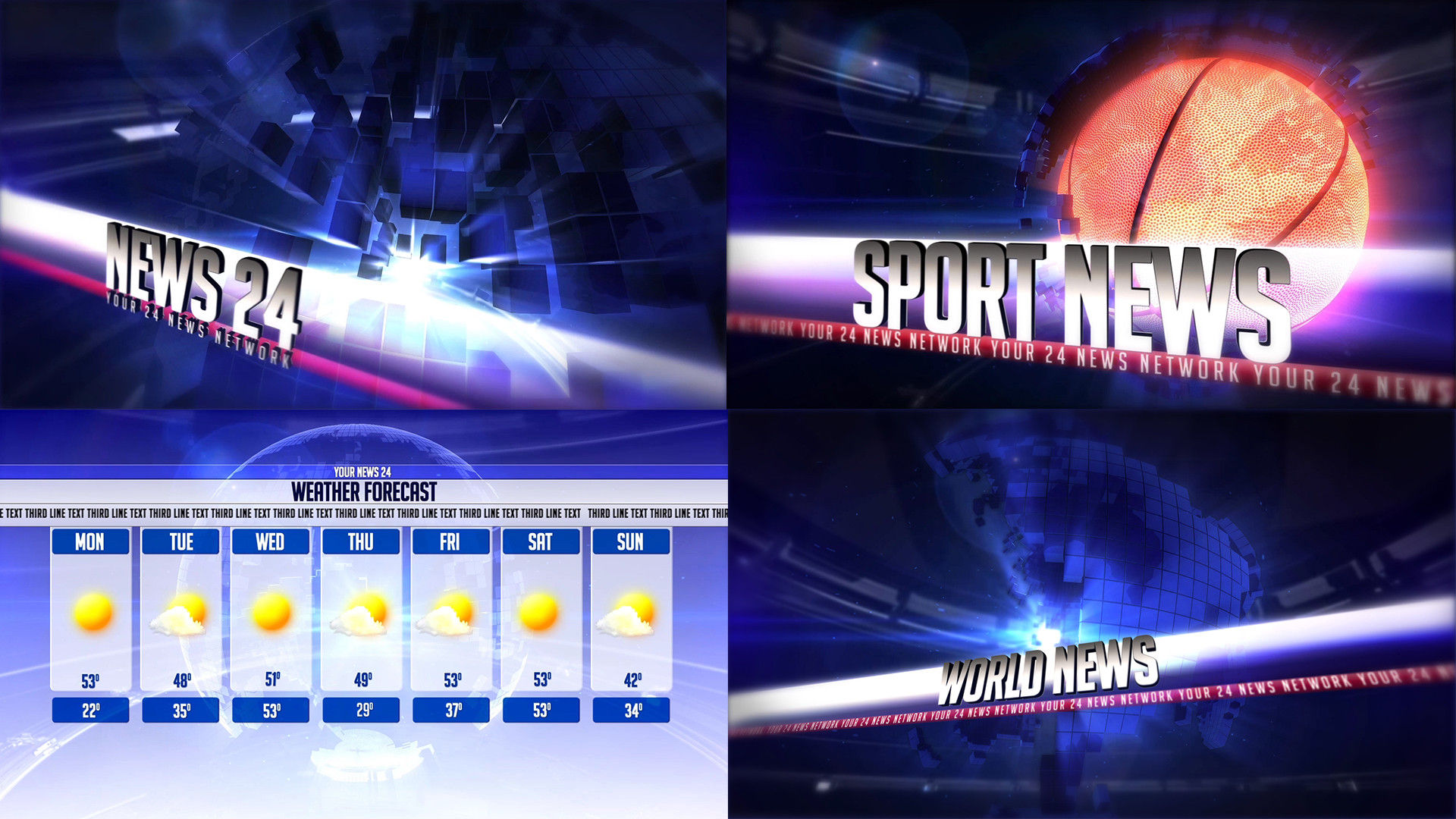 高端的24小时广播新闻介绍素材库精选AE模板