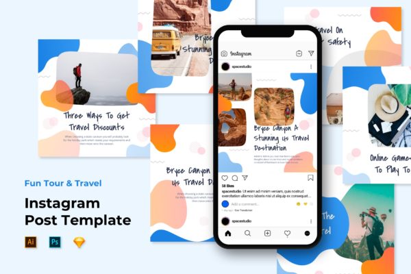 创意液体图形社交媒体新媒体设计模板素材库精选素材 Instagram Post Templates – Travel Liquid Design