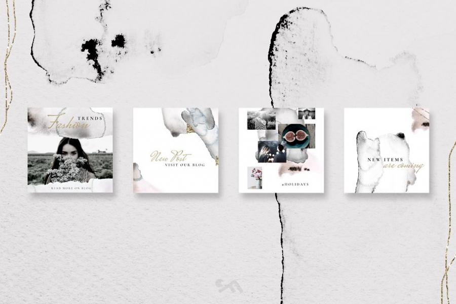 充满活力的水彩风格Instagram故事模板素材库精选插图(4)