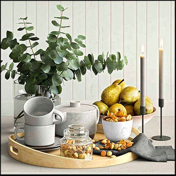 盘子里的杯子和梨子蜡烛素材之家精选3D模型