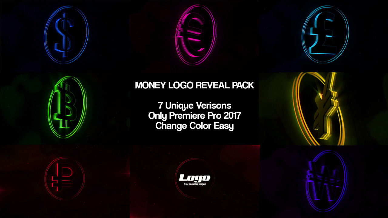 货币logo图标展示动画素材库推荐PR模板