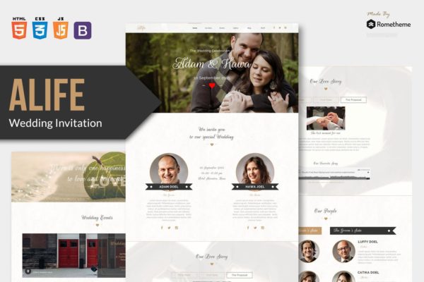 婚礼婚宴邀请网站设计HTML模板素材库精选 Alife – Wedding Invitation HTML Template