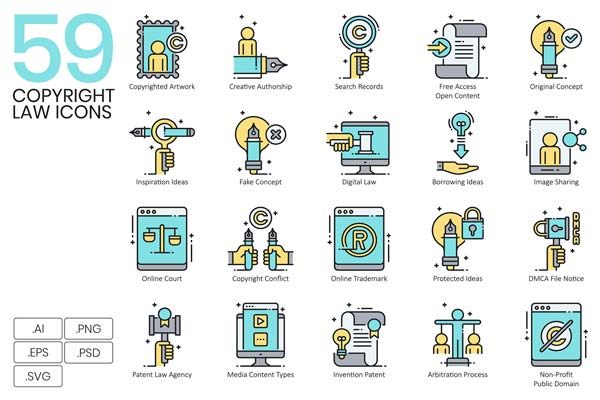 版权法律相关元素的图标套装[Ai]