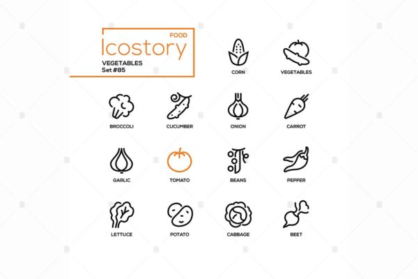 现代设计风格蔬菜主题矢量线性素材库精选图标 Vegetables – modern line design style icons set