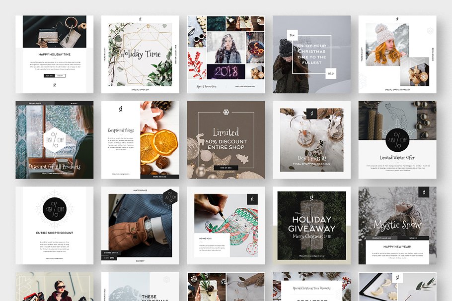 圣诞冬季主题社交媒体贴图模板素材库精选 XMAS Stylish Social Media Pack插图(1)