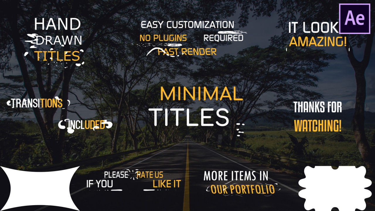 手绘文本过渡效果的最小标题素材库精选AE模板