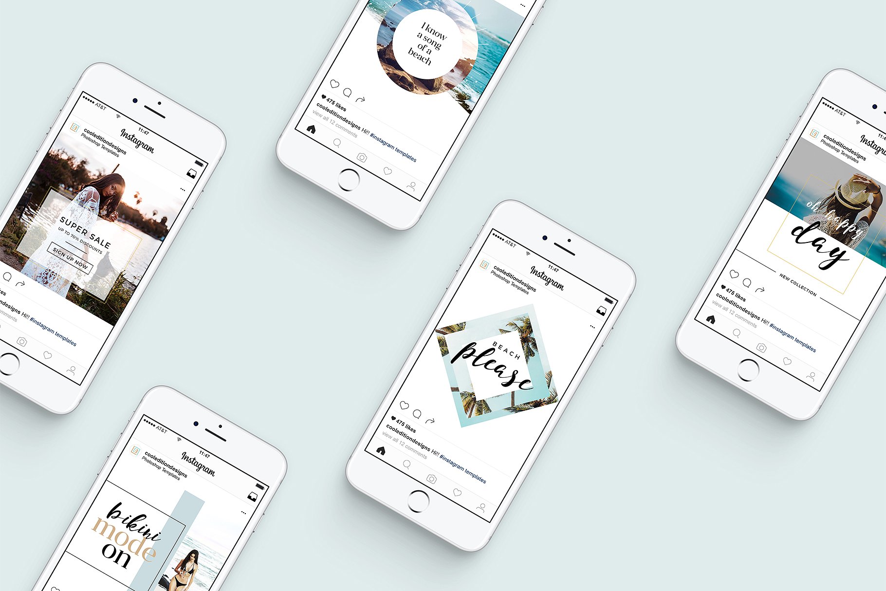 创意几何图案Instagram文章贴图模板素材库精选 Beachy Mood – Instagram Posts插图(5)