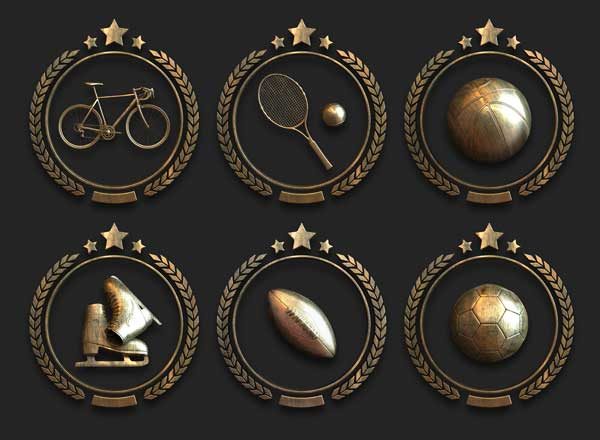 古铜色风格体育主题徽章 Sport badges
