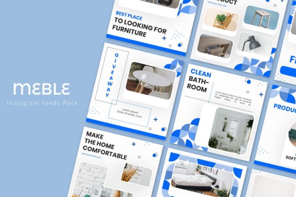 孟菲斯风格Instagram信息流贴图设计模板素材库精选 Meble – Instagram Feeds Pack
