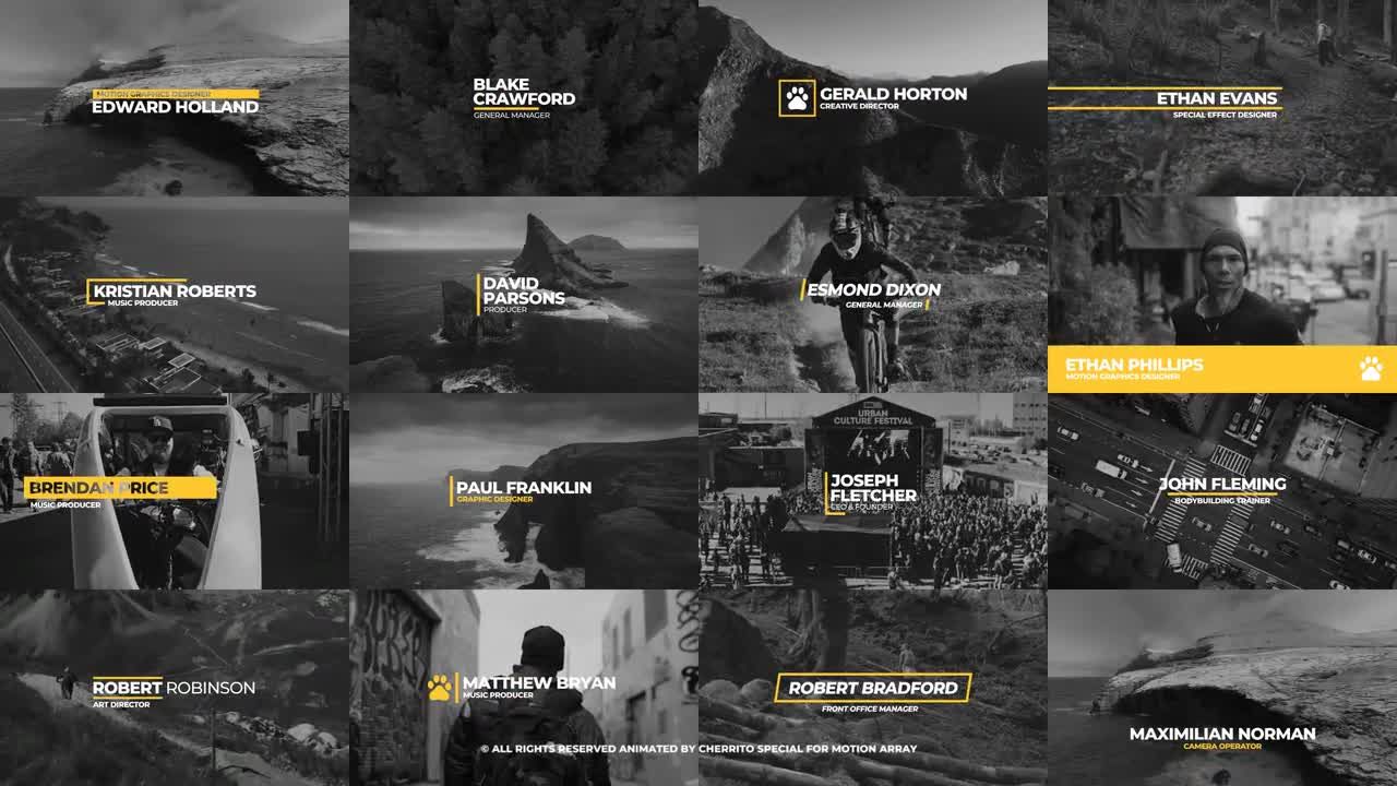 16个黑色背景动态下三分之一或时尚全屏标题素材库推荐Pr模板