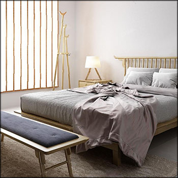 新中式实木双人床床头柜脚榻组合素材之家精选3D模型