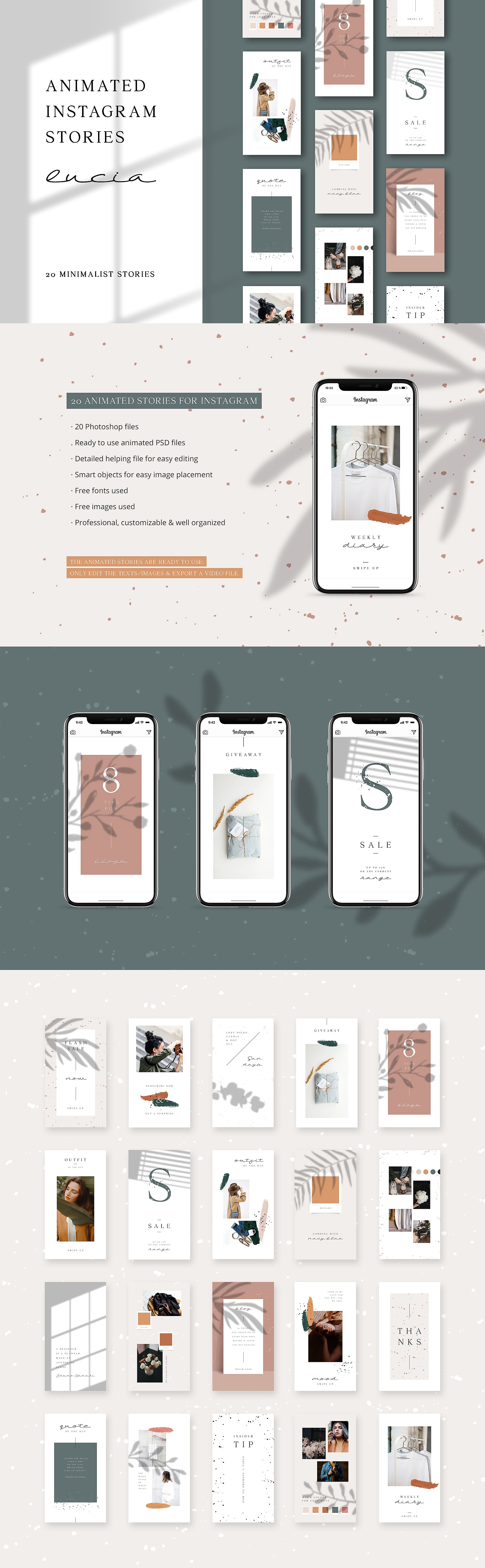 时尚极简的Instagram故事动画模板素材库精选 ANIMATED Instagram Stories – Lucia [psd]插图