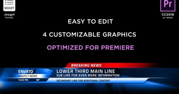 新闻直播间节目字幕条动画素材库精选PR模板 Broadcast News Lower Thirds | MOGRT for Premiere Pro