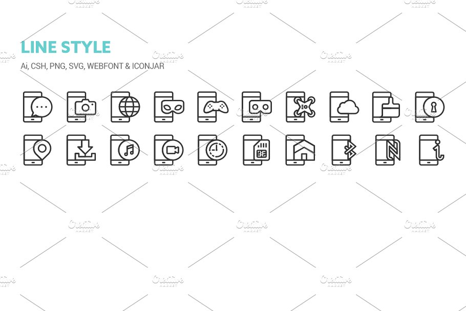 现代智能手机线型图标及实体图标 Smartphones Icons插图(3)
