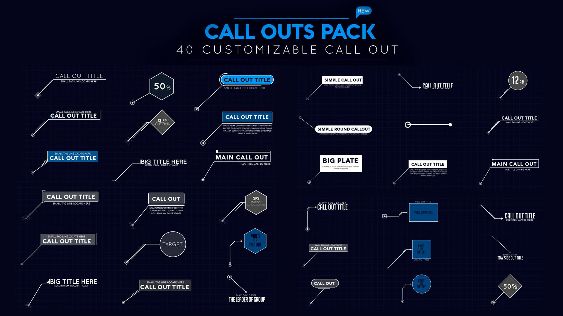 简洁个性创意的标注标题包素材库精选AE模板