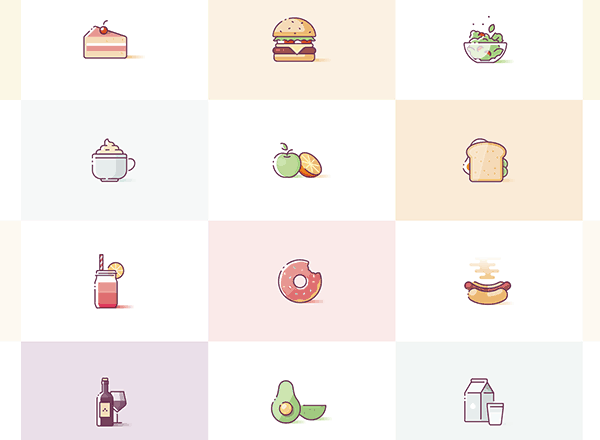 漂亮精细的美食图标套装下载[Sketch,Ai,xd]