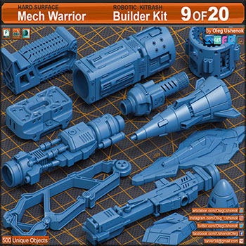 500个机械科幻硬面零件素材之家精选3D模型包