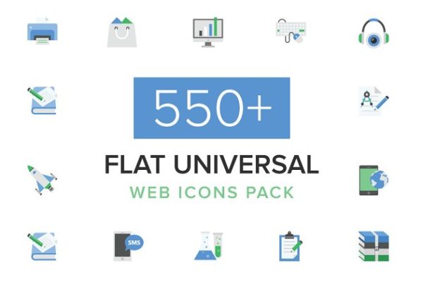 550+扁平通用互联网应用图标集 550+ Flat Universal Web Icons Pack