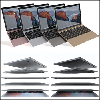 12英寸MacBook苹果电脑全彩色素材之家精选3D模型