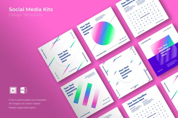 社交媒体正方形广告&amp;贴图创意设计模板素材库精选v30 SRTP – Social Media Kit.30