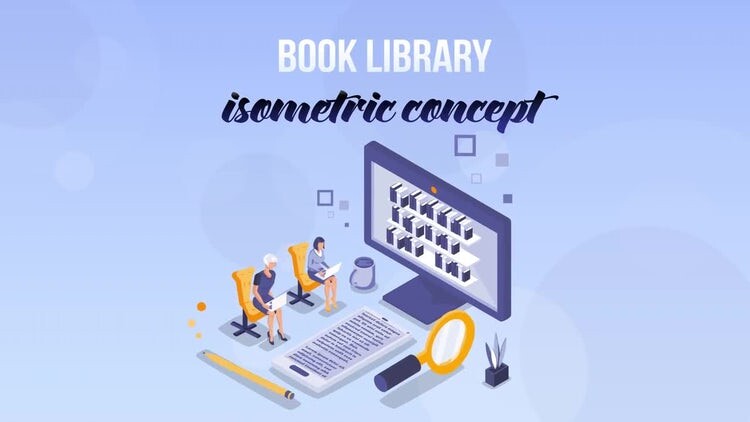 现代创意的图书库等距概念素材库精选AE模板