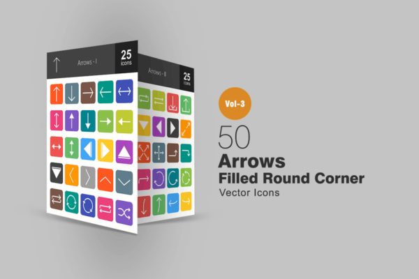 50枚箭头圆角图标素材 50 Arrows Flat Round Corner Icons