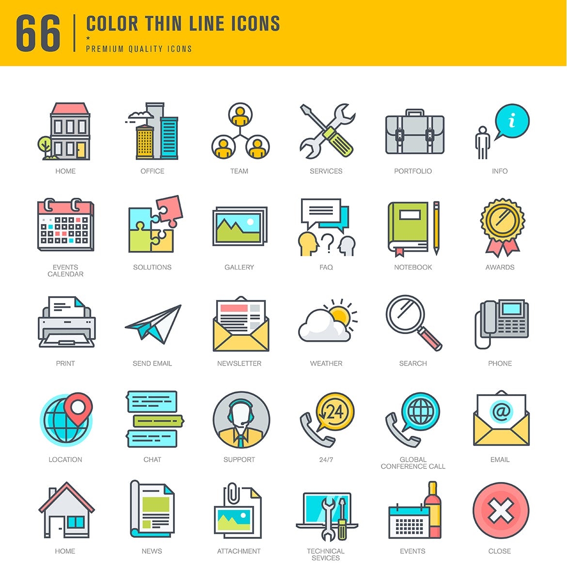 网站和应用程序设计矢量线性素材库精选图标素材包 Set of Thin Line Basic Icons Bundle插图(2)