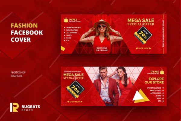 时尚品牌推广Facebook封面设计模板素材库精选 Fashion R1 Facebook Cover Template