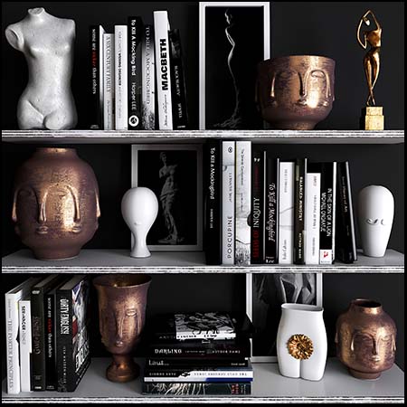 书柜上的摆件装饰品和书本素材之家精选3D模型