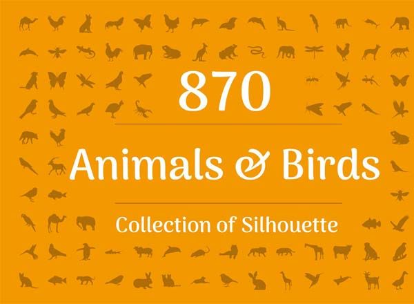 870＋简约的动物和鸟类剪影图标