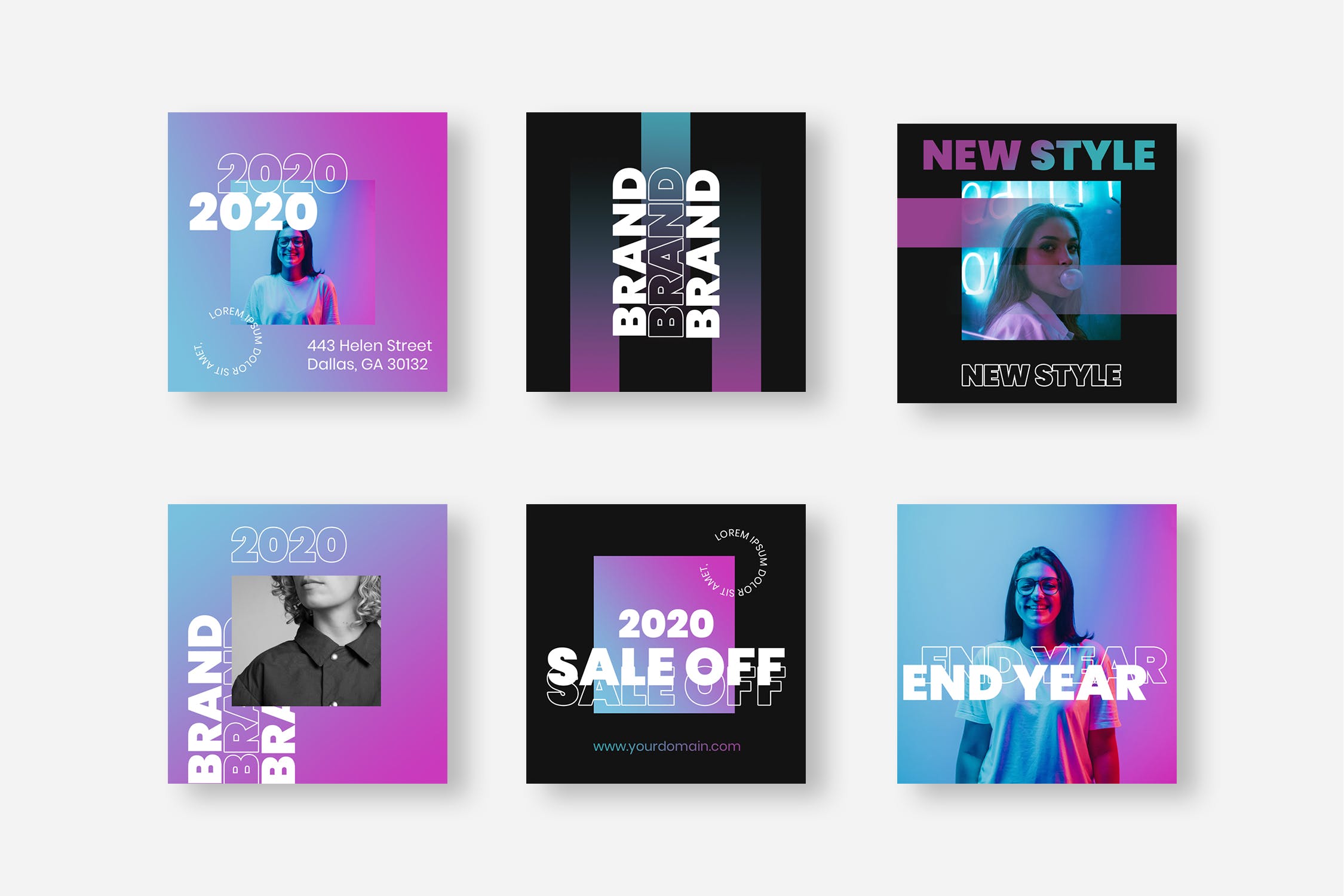 10款渐变色&双色调Instagram贴图设计PSD模板素材库精选 Seven Duotone Instagram Post Template插图(1)