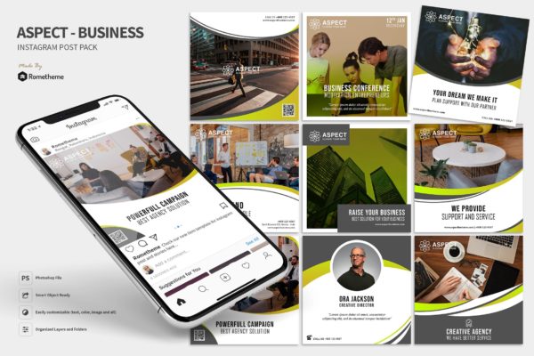 创意企业社交宣传推广贴图设计PSD模板素材库精选 Aspect – Creative Business Instagram Post HR