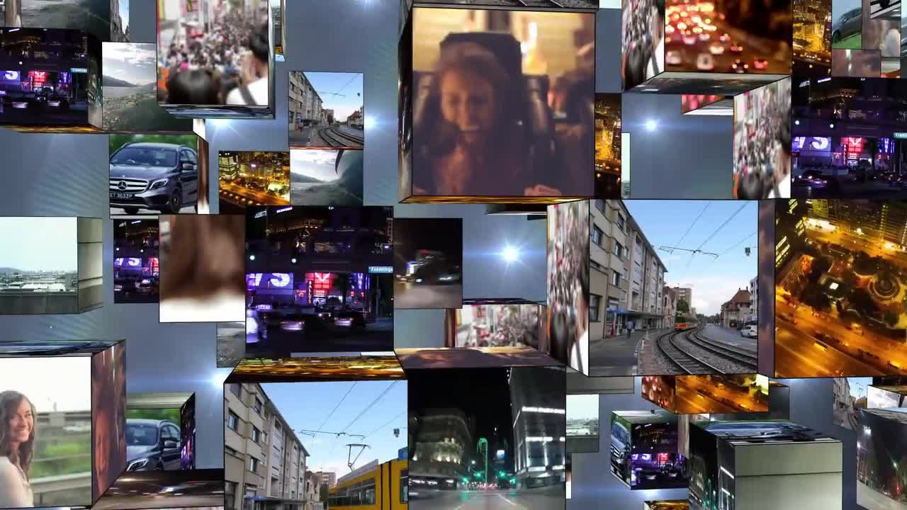 伪3D立方体毛刺和扭曲效果的小故障视频墙素材库精选AE模板