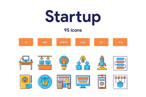 95枚项目启动主题填色线性素材库精选图标 Startup Icon Set
