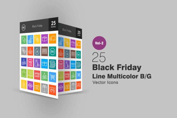 25个黑色星期五主题多色线性图标 25 Black Friday Line Multicolor Icons