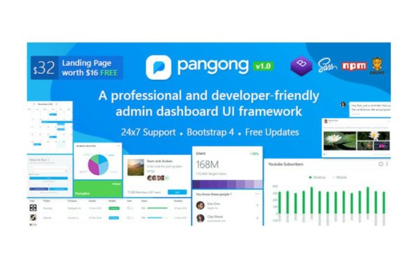 基于Bootstrap&amp;Sass框架的网站管理系统模板素材库精选 Pangong – Developer-friendly Bootstrap 4 Admin