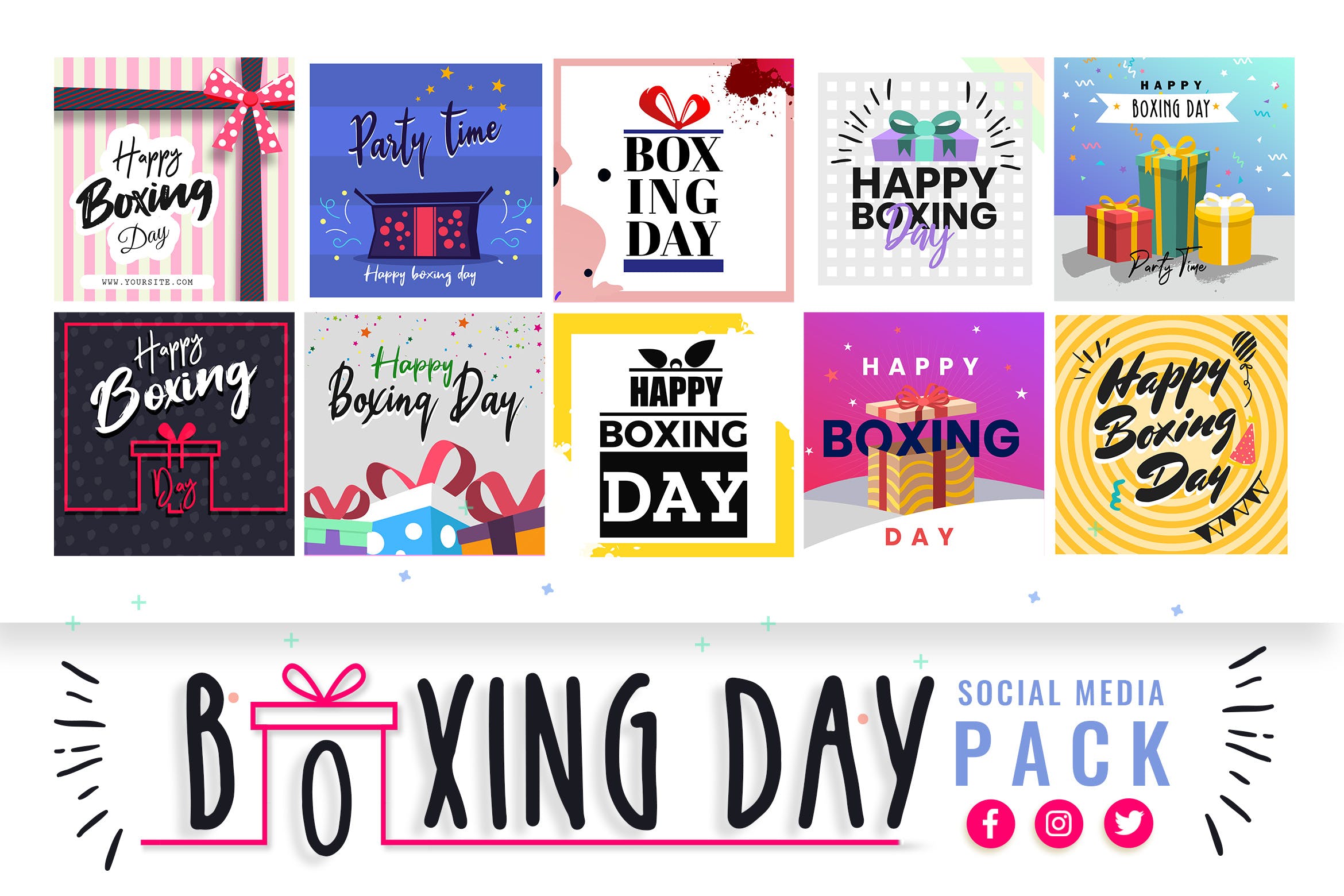礼品交换日社交媒体设计素材包 Boxing Day Social Media Templates插图