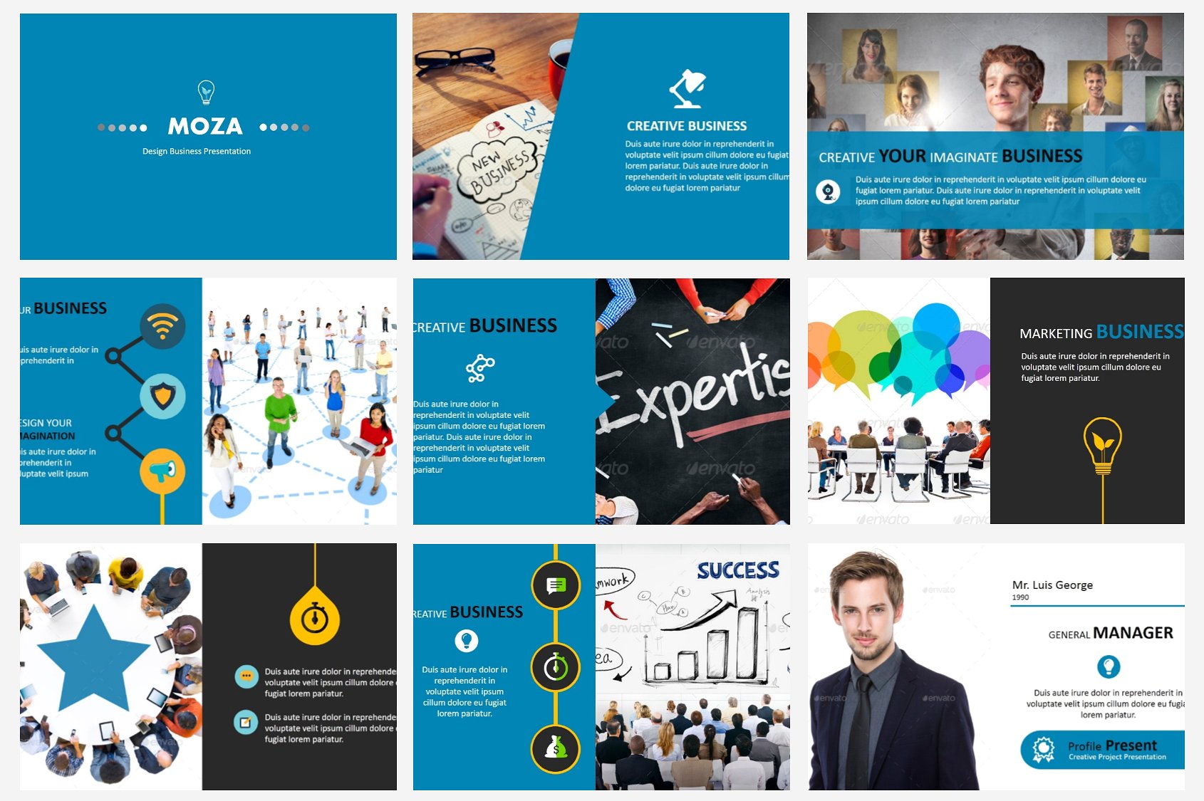 简约、时尚的MOZA – Powerpoint模板插图(1)