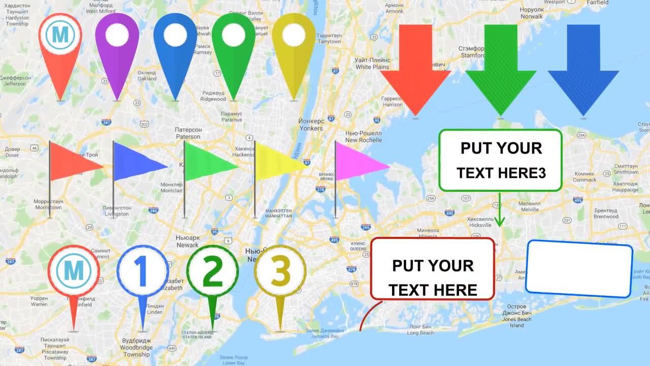 彩色逼真的GPS地图标记视频素材库精选AE模板