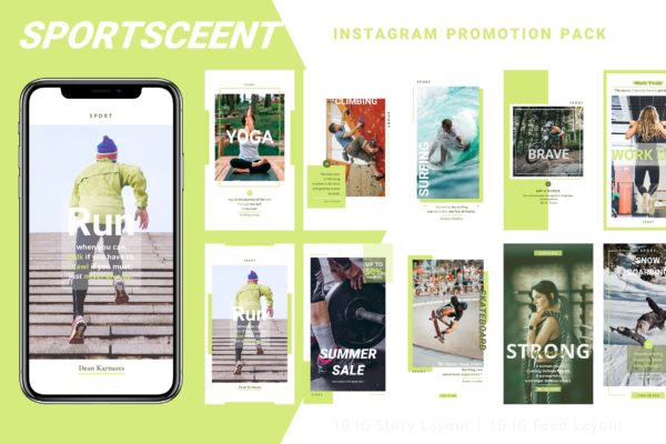 体育运动主题Instagram品牌故事设计模板素材库精选 Sportsceent – Instagram Story Pack