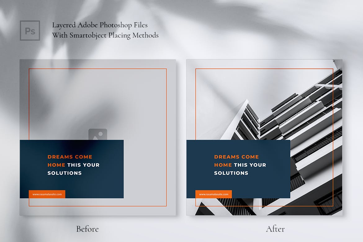 房地产销售租赁Instagram&Facebook社交贴图设计PSD模板素材库精选 RASAMALA Real Estate Instagram & Facebook Post插图(3)