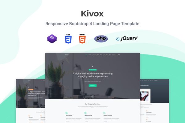 互联网服务企业官网着陆页HTML模板素材库精选 Kivox – Responsive Landing Page Template