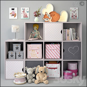 儿童房收纳柜家具和儿童房摆件素材之家精选3D模型