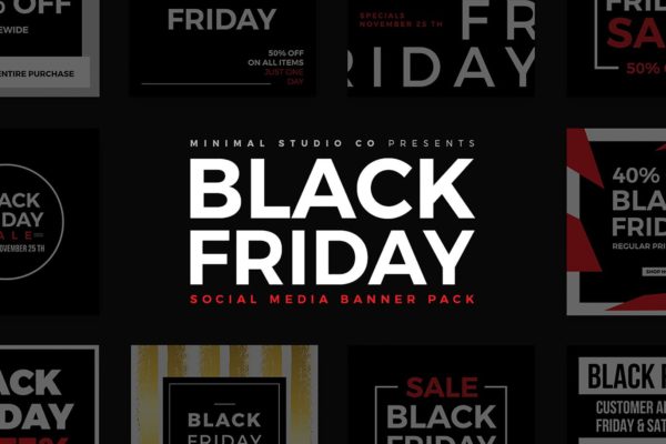 社交自媒体黑色星期五折扣活动广告Banner模板素材库精选v1 Black Friday Social Media Banners V1