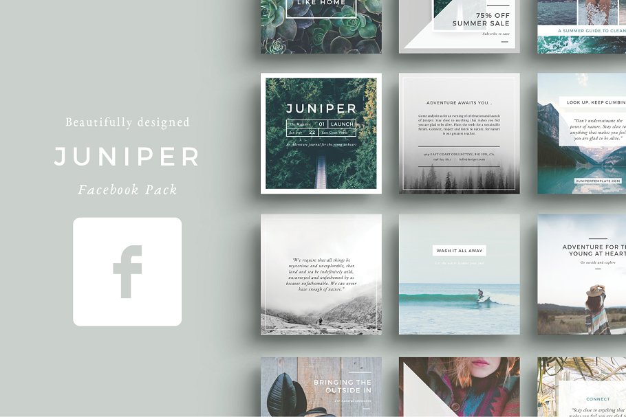 社交媒体平台Facebook多用途贴图模板素材库精选 J U N I P E R  Facebook Pack插图