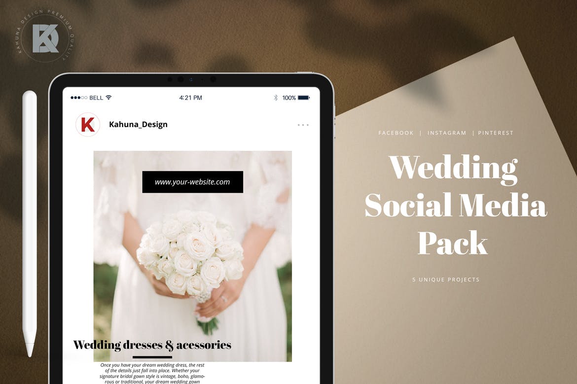 婚礼婚宴邀请社交媒体设计模板素材库精选 Wedding Social Media Kit插图(1)