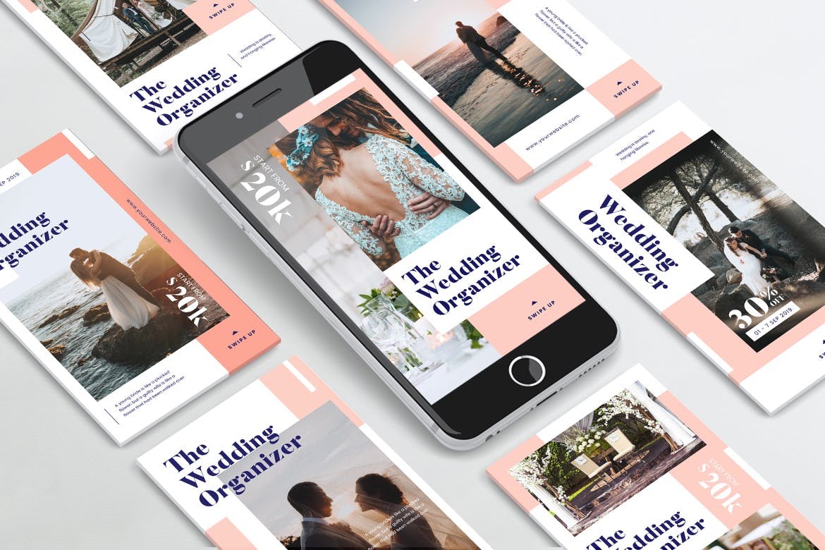 婚礼策划/婚庆公司Instagram社交平台品牌故事PSD&AI模板素材库精选 Wedding Organizer Instagram Stories PSD & AI插图(3)