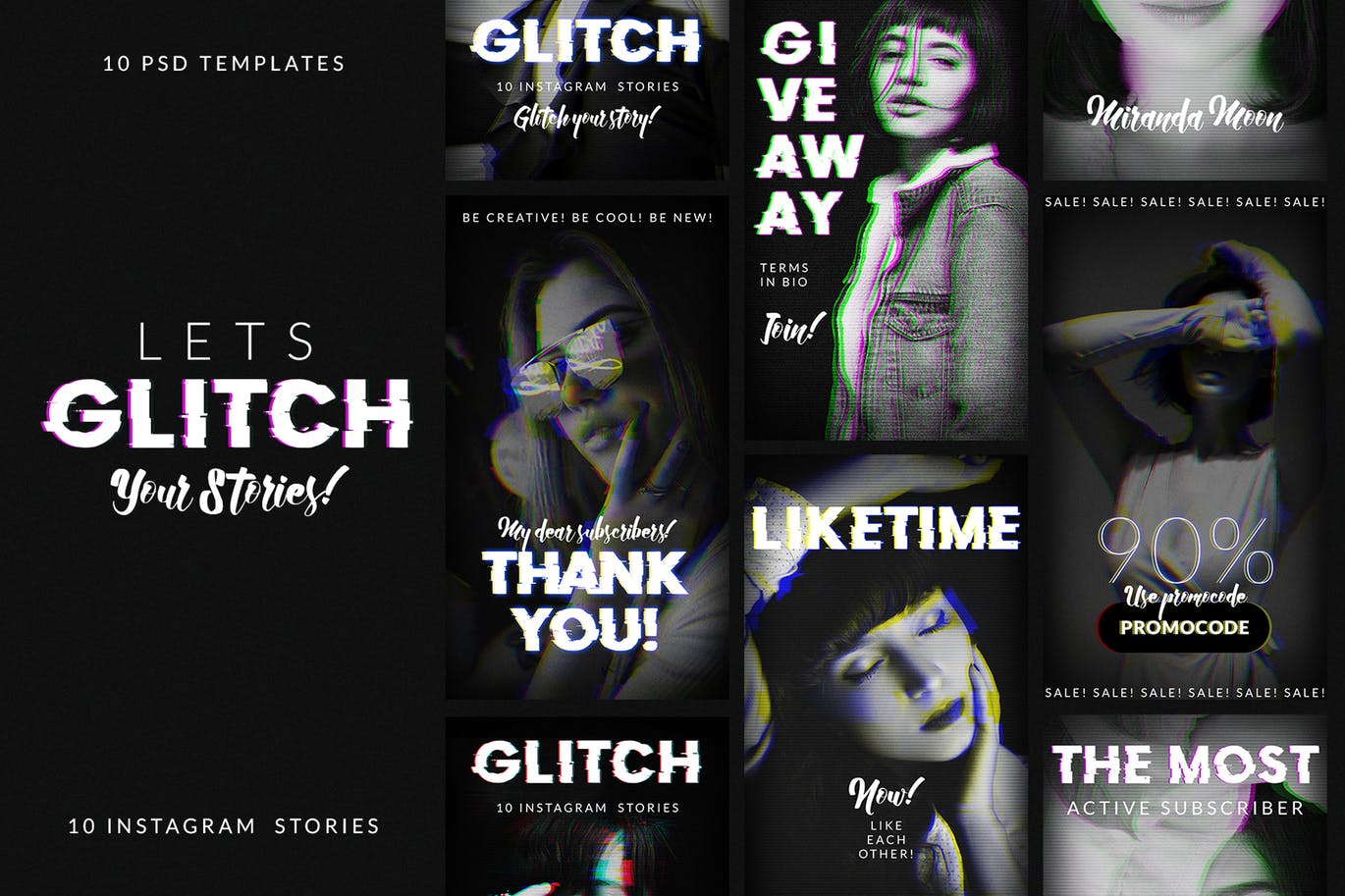 视频信号故障效果Instagram品牌故事营销设计素材 Glitch Instagram Stories插图