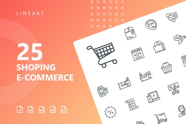 25枚网上购物电子商务矢量线性素材库精选图标v1 Shopping E-Commerce Line Icons